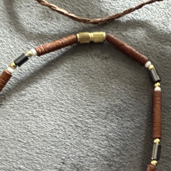 Artisan Boho Owl Necklace – Heishi Beads, Brass Accents, 20" Y2K Style - Picture 3 of 3